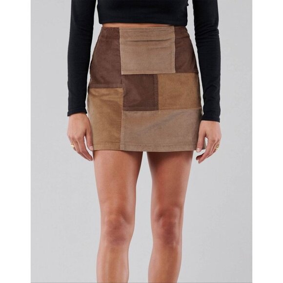 Hollister Dresses & Skirts - Hollister Ultra High-Rise Skirt Corduroy Patchwork Color Block In Brown #1115